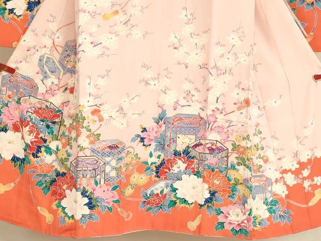 平和屋着物[]七五三　女の子　７歳　祝着　四つ身　貝桶花文　逸品　AABF2242ja