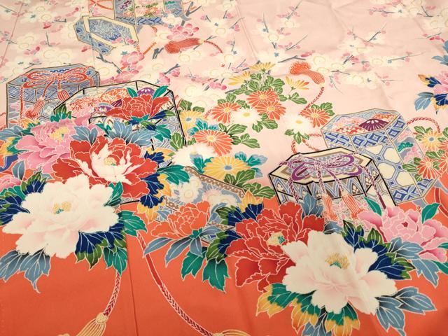 平和屋着物[]七五三　女の子　７歳　祝着　四つ身　貝桶花文　逸品　AABF2242ja