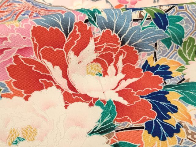 平和屋着物[]七五三　女の子　７歳　祝着　四つ身　貝桶花文　逸品　AABF2242ja