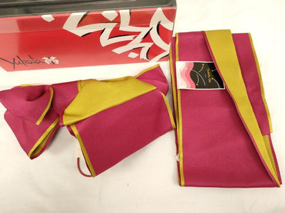 平和屋本店[]夏物 子供 つけ帯 浴衣用 中紅色×黄緑色 箱付き 未使用 AABF2244ja