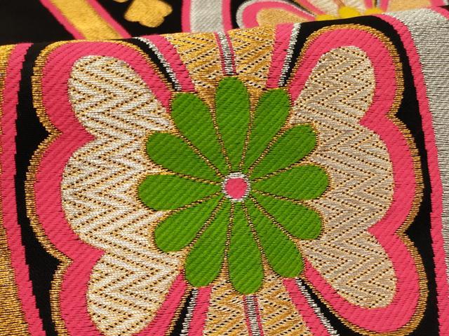 平和屋着物∵子供　全通柄袋帯　立涌花文　黒地　金銀糸　AABF2245ja