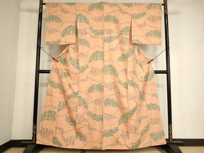 平和屋着物■上質な紬　雲重ね樹林文　正絹　逸品　AABF2253ja