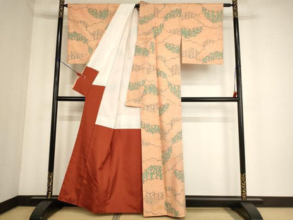 平和屋着物■上質な紬　雲重ね樹林文　正絹　逸品　AABF2253ja