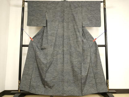 平和屋着物■上質な紬　幾何学文様　正絹　逸品　AABF2254ja