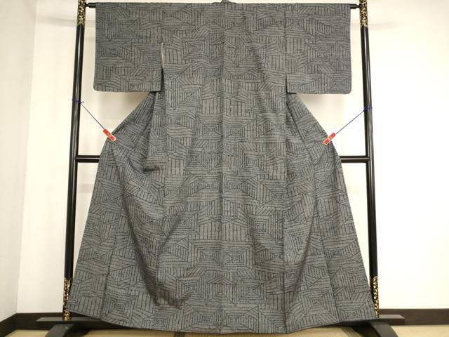 平和屋着物■上質な紬　幾何学文様　正絹　逸品　AABF2254ja