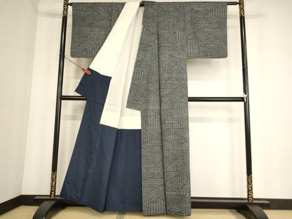 平和屋着物■上質な紬　幾何学文様　正絹　逸品　AABF2254ja