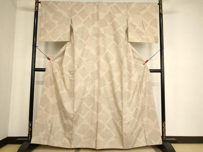 平和屋着物■結城紬　80亀甲　色紙重ね文　正絹　逸品　AABF2264ja