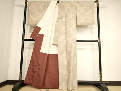 平和屋着物■結城紬　80亀甲　色紙重ね文　正絹　逸品　AABF2264ja