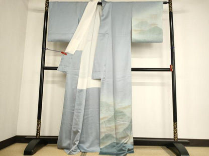 平和屋着物■訪問着 刺繍 遠山風景文 暈し染め 金彩 正絹 逸品 AABF2268ja