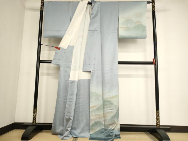 平和屋着物■訪問着 刺繍 遠山風景文 暈し染め 金彩 正絹 逸品 AABF2268ja