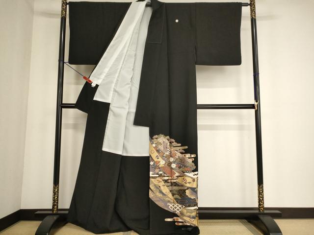 平和屋着物■豪華黒留袖 蔓帯七宝花文 金彩 正絹 逸品 AABF2272ja