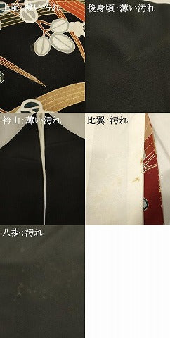 平和屋着物■豪華黒留袖　駒刺繍　地紙飛鶴草花文　松竹梅　金彩　正絹　逸品　AABF2275ja