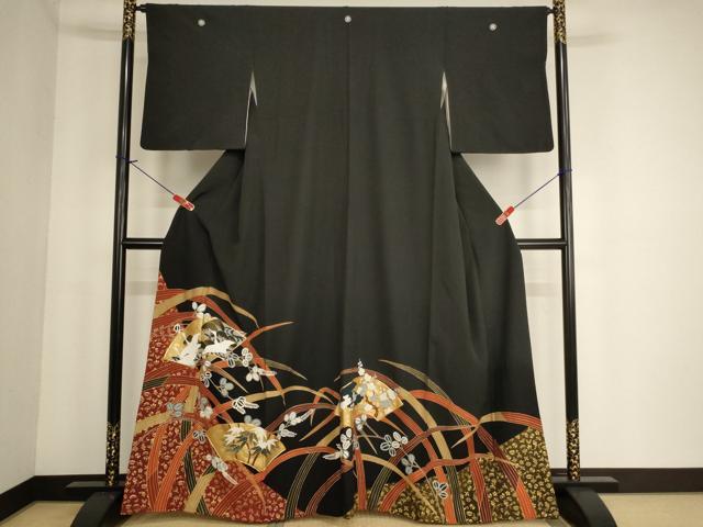 平和屋着物■豪華黒留袖　駒刺繍　地紙飛鶴草花文　松竹梅　金彩　正絹　逸品　AABF2275ja