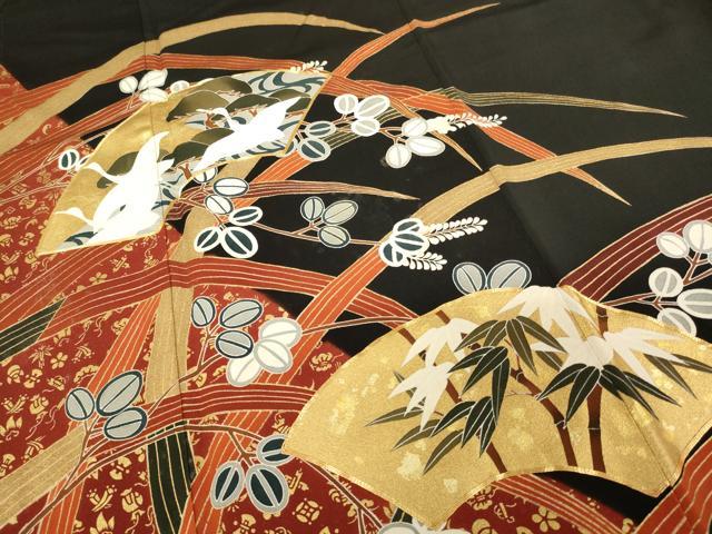 平和屋着物■豪華黒留袖　駒刺繍　地紙飛鶴草花文　松竹梅　金彩　正絹　逸品　AABF2275ja