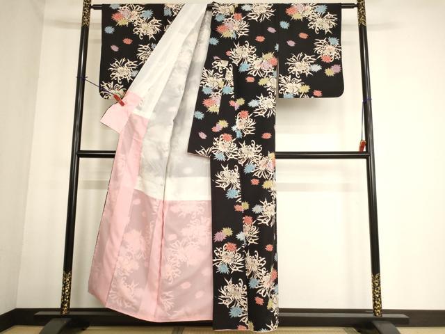 平和屋着物▽小紋　単衣　乱菊　洗える着物　AABG8592ck 平和屋着物□小紋 乱菊 黒地 洗える着物 AABF2283ja
