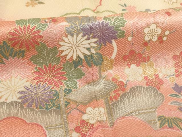 平和屋着物●訪問着　雪芝舞花文　暈し染め　金彩　正絹　逸品　AABH6875ph 平和屋着物□訪問着 雲重ね芝垣花文 暈し染め 金彩 正絹