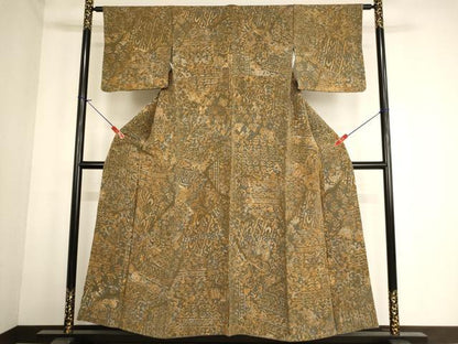 平和屋着物■上質な小紋 切嵌更紗花文 鬼しぼ縮緬 正絹 逸品 AABF2293ja