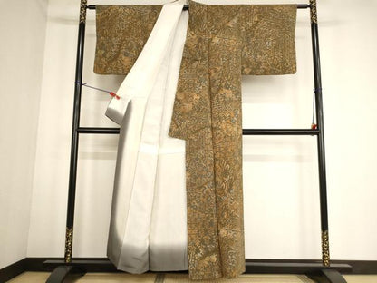 平和屋着物■上質な小紋 切嵌更紗花文 鬼しぼ縮緬 正絹 逸品 AABF2293ja