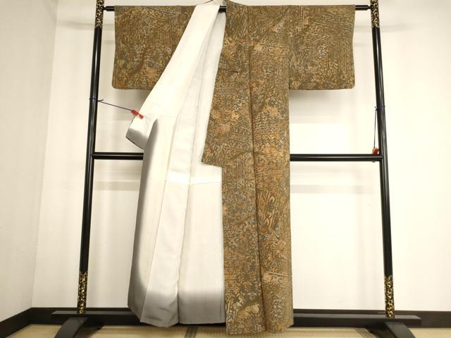 平和屋着物■上質な小紋 切嵌更紗花文 鬼しぼ縮緬 正絹 逸品 AABF2293ja