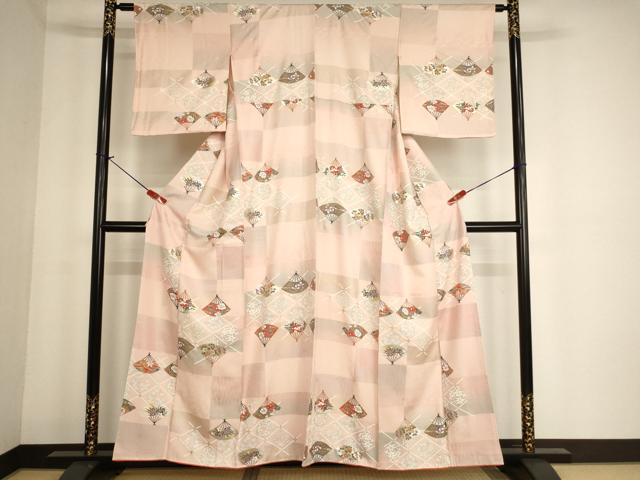 平和屋着物■上質な小紋 扇面花文 暈し染め 金銀彩 正絹 逸品 AABF2295ja