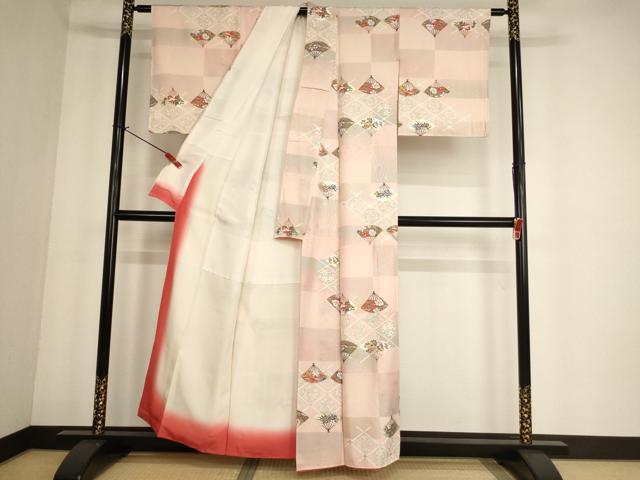平和屋着物■上質な小紋 扇面花文 暈し染め 金銀彩 正絹 逸品 AABF2295ja