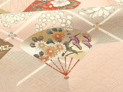 平和屋着物■上質な小紋 扇面花文 暈し染め 金銀彩 正絹 逸品 AABF2295ja
