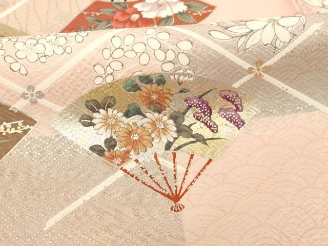 平和屋着物■上質な小紋 扇面花文 暈し染め 金銀彩 正絹 逸品 AABF2295ja