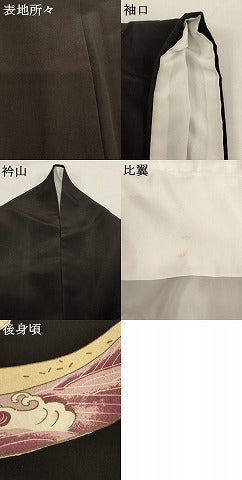 平和屋着物■黒留袖 刺繍 流水尾長鳥花文 金糸 金彩 洗える着物 AABF2297ja