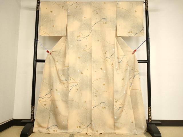 平和屋着物■上質な小紋 楓文 暈し染め ロング丈 正絹 逸品 AABF2302ja