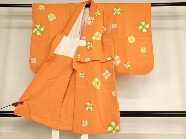 平和屋着物[]銀座　志ま亀　七五三　女の子　３歳　祝着　三つ身　風車文　たとう紙付き　正絹　逸品　AABF2306ja