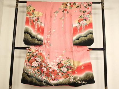 平和屋着物[]七五三　女の子　７歳　祝着　四つ身　花車文　暈し染め　金彩　正絹　逸品　AABF2309ja