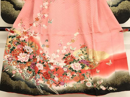 平和屋着物[]七五三　女の子　７歳　祝着　四つ身　花車文　暈し染め　金彩　正絹　逸品　AABF2309ja