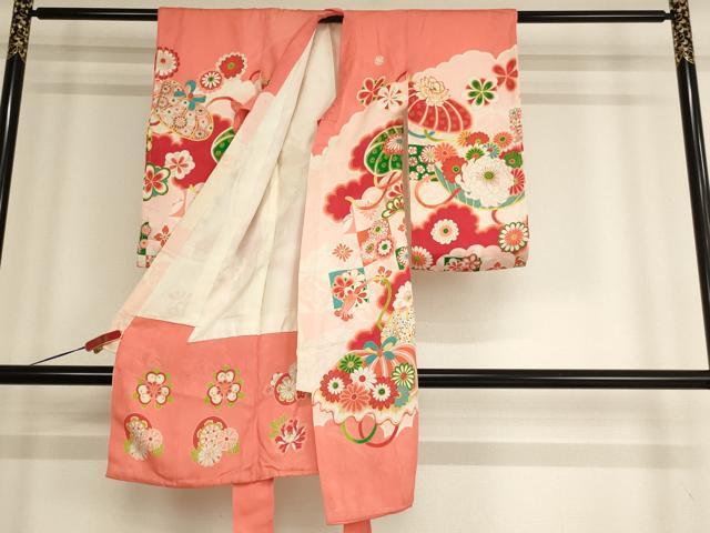 平和屋着物[]お宮参り　女の子　祝着　産着　初着　のしめ　花笠文　金彩　正絹　逸品　AABF2313ja