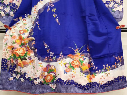 平和屋着物[]七五三　女の子　７歳　祝着　四つ身　駒刺繍　楽器花文　金彩　AABF2314ja