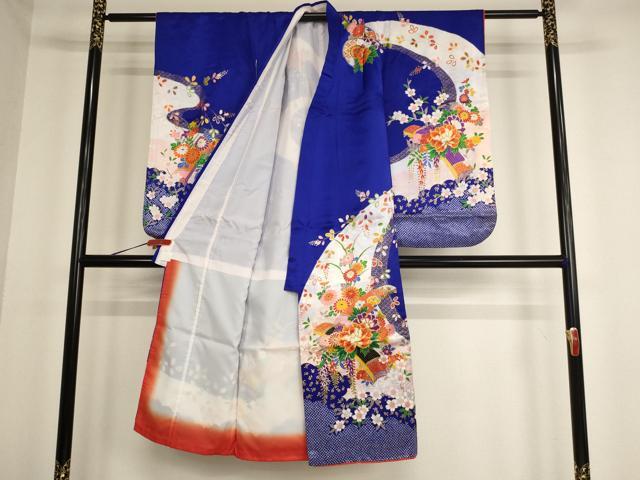 平和屋着物[]七五三　女の子　７歳　祝着　四つ身　駒刺繍　楽器花文　金彩　AABF2314ja