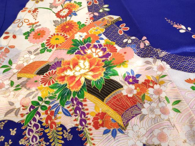 平和屋着物[]七五三　女の子　７歳　祝着　四つ身　駒刺繍　楽器花文　金彩　AABF2314ja