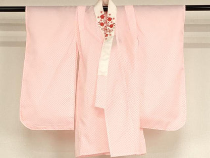 平和屋着物[]七五三　女の子　３歳　祝着　三つ身　長襦袢(単衣・半衿刺繍)・被布セット　花籠舞蝶文　暈し染め　AABF2317ja