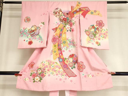平和屋着物[]お宮参り　女の子　祝着　産着　初着　のしめ　刺繍　手毬花文　金糸　金彩　逸品　AABF2318ja