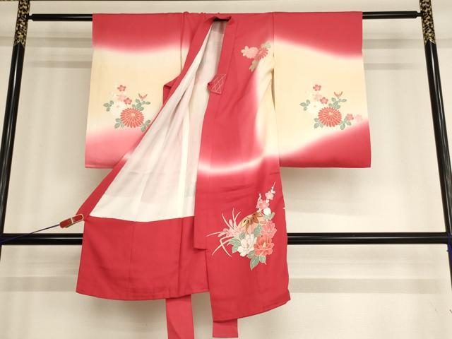 平和屋着物[]お宮参り　女の子　祝着　産着　初着　のしめ　手毬花文　暈し染め　金彩　正絹　逸品　AABF2319ja