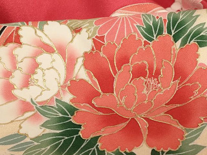 平和屋着物[]お宮参り　女の子　祝着　産着　初着　のしめ　手毬花文　暈し染め　金彩　正絹　逸品　AABF2319ja