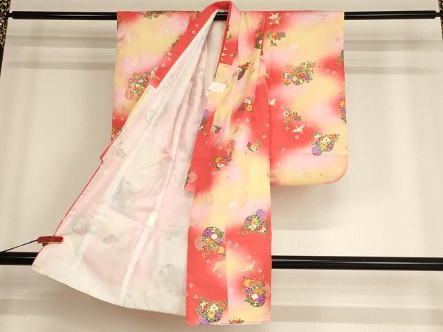 平和屋着物[]七五三　女の子　３歳　祝着　三つ身　長襦袢(単衣・半衿刺繍)・被布セット　飛鶴雪輪花文　暈し染め　金彩　AABF2320ja