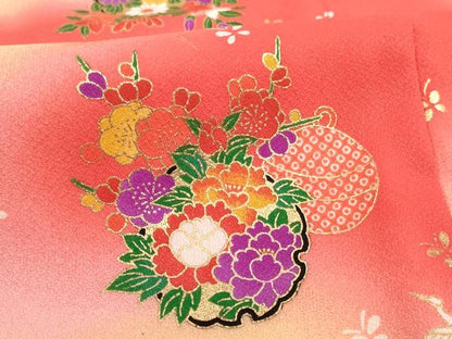平和屋着物[]七五三　女の子　３歳　祝着　三つ身　長襦袢(単衣・半衿刺繍)・被布セット　飛鶴雪輪花文　暈し染め　金彩　AABF2320ja