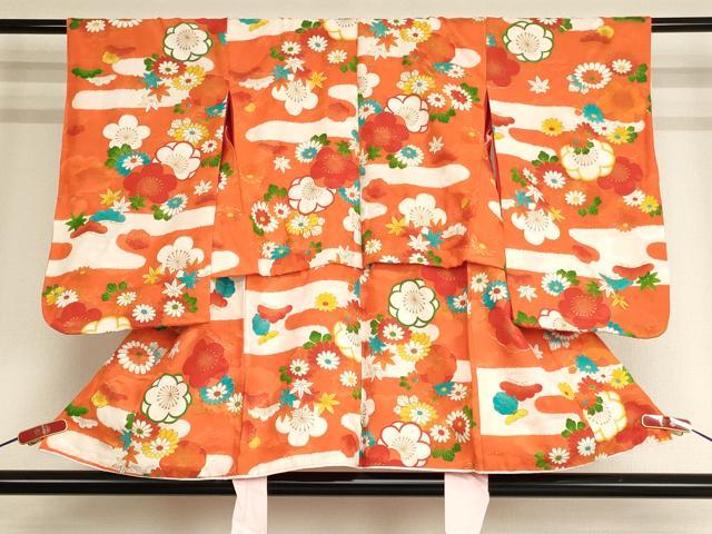 平和屋着物[]七五三　女の子　３歳　祝着　三つ身　長襦袢セット　エ霞花文　金彩　AABF2321ja