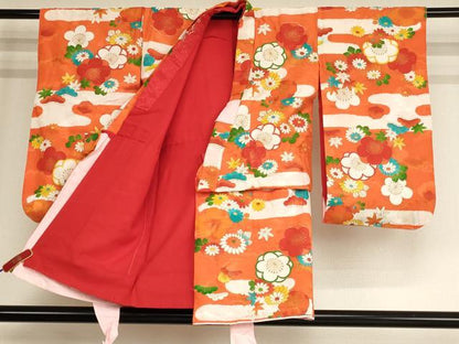 平和屋着物[]七五三　女の子　３歳　祝着　三つ身　長襦袢セット　エ霞花文　金彩　AABF2321ja