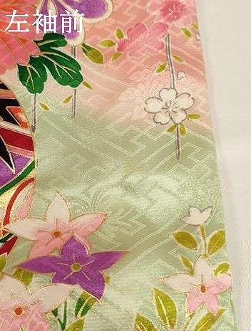 平和屋着物[]七五三　女の子　３歳　祝着　一つ身　駒刺繍　手毬花文　暈し染め　金彩　正絹　逸品　AABF2323ja