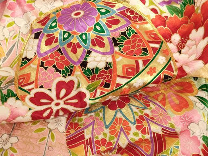 平和屋着物[]七五三　女の子　３歳　祝着　一つ身　駒刺繍　手毬花文　暈し染め　金彩　正絹　逸品　AABF2323ja