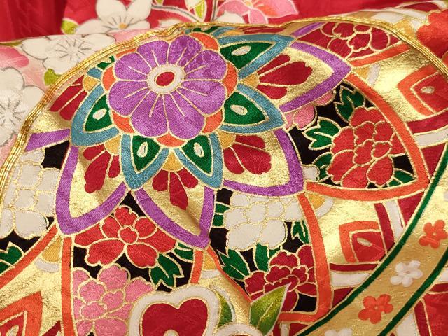 平和屋着物[]七五三　女の子　３歳　祝着　一つ身　駒刺繍　手毬花文　暈し染め　金彩　正絹　逸品　AABF2323ja