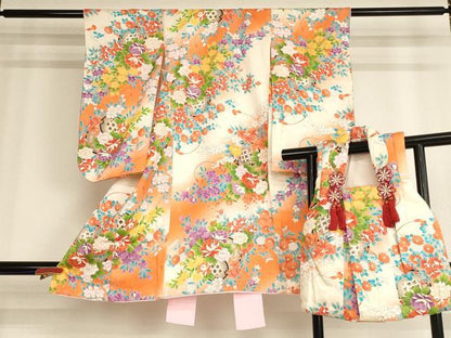 平和屋着物[]七五三　女の子　３歳　祝着・被布セット　一つ身　花鼓文　暈し染め　金彩　正絹　逸品　AABF2325ja