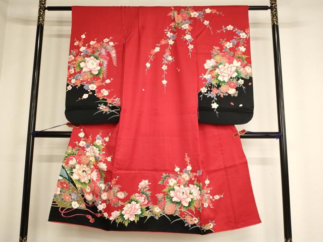 平和屋着物[]七五三　女の子　７歳　祝着　四つ身　駒刺繍　草花文　金彩　正絹　逸品　AABF2330ja