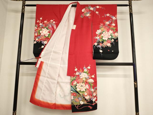 平和屋着物[]七五三　女の子　７歳　祝着　四つ身　駒刺繍　草花文　金彩　正絹　逸品　AABF2330ja